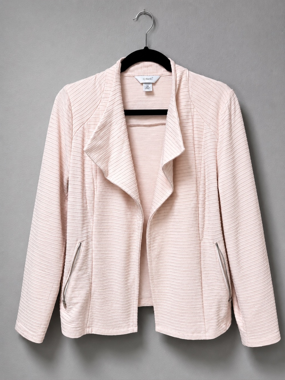 CJ Banks Light Cream Ribbed Open-Front Blazer